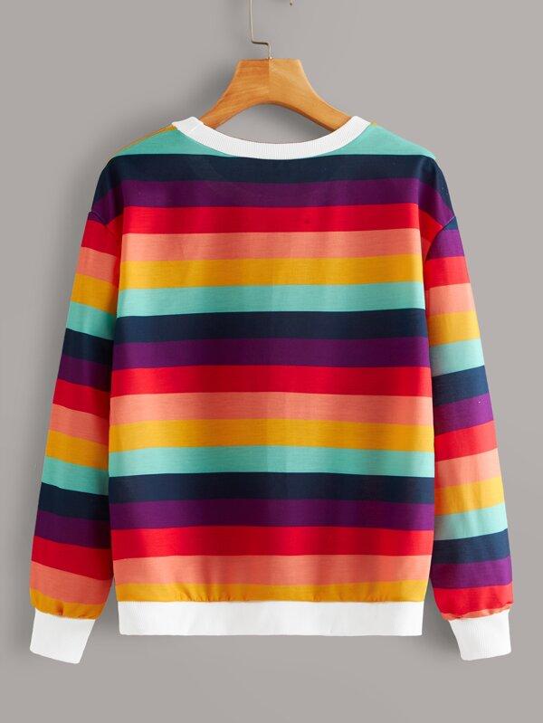 Contrast Binding Rainbow Striped Sweatshirt - INS | Online Fashion Free Shipping Clothing, Dresses, Tops, Shoes