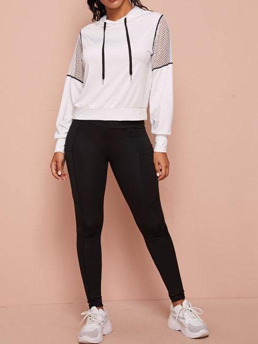 Contrast Fishnet Drawstring Sports Hoodie - Activewear - INS | Online Fashion Free Shipping Clothing, Dresses, Tops, Shoes - 01/26/2021 - Activewear - Autumn