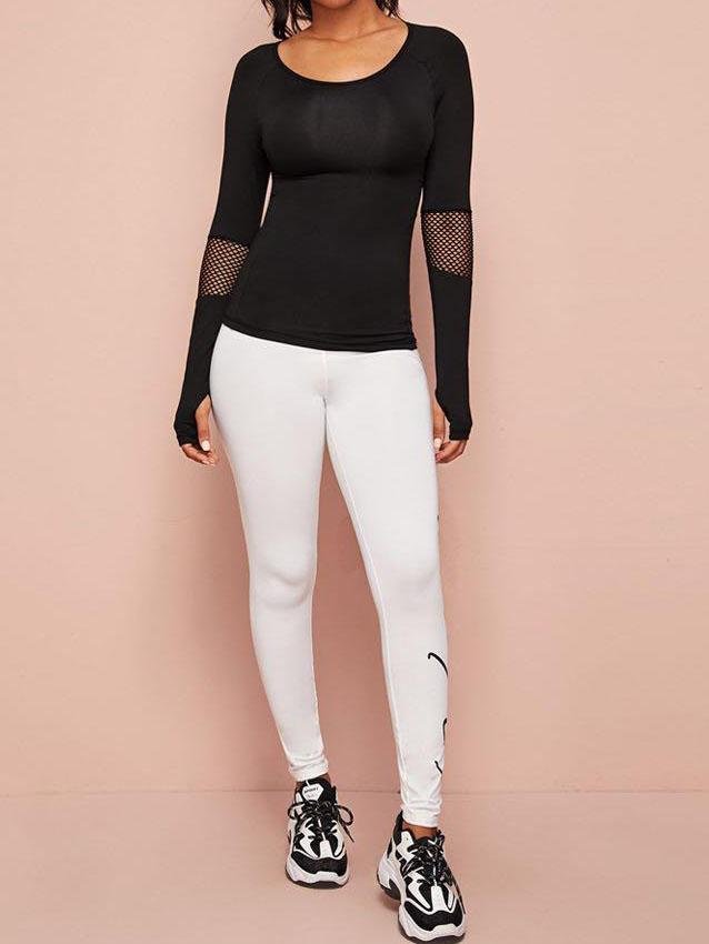 Contrast Fishnet Mesh Sports Tee With Thumb Hole - Activewear - INS | Online Fashion Free Shipping Clothing, Dresses, Tops, Shoes - 02/04/2021 - 0204V3 - Activewear