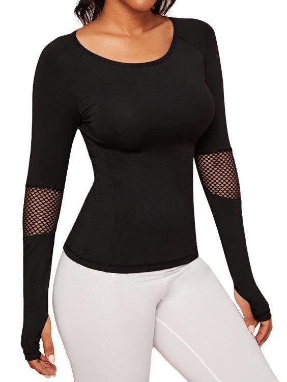 Contrast Fishnet Mesh Sports Tee With Thumb Hole - Activewear - INS | Online Fashion Free Shipping Clothing, Dresses, Tops, Shoes - 02/04/2021 - 0204V3 - Activewear