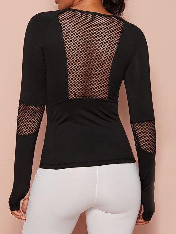 Contrast Fishnet Mesh Sports Tee With Thumb Hole - Activewear - INS | Online Fashion Free Shipping Clothing, Dresses, Tops, Shoes - 02/04/2021 - 0204V3 - Activewear