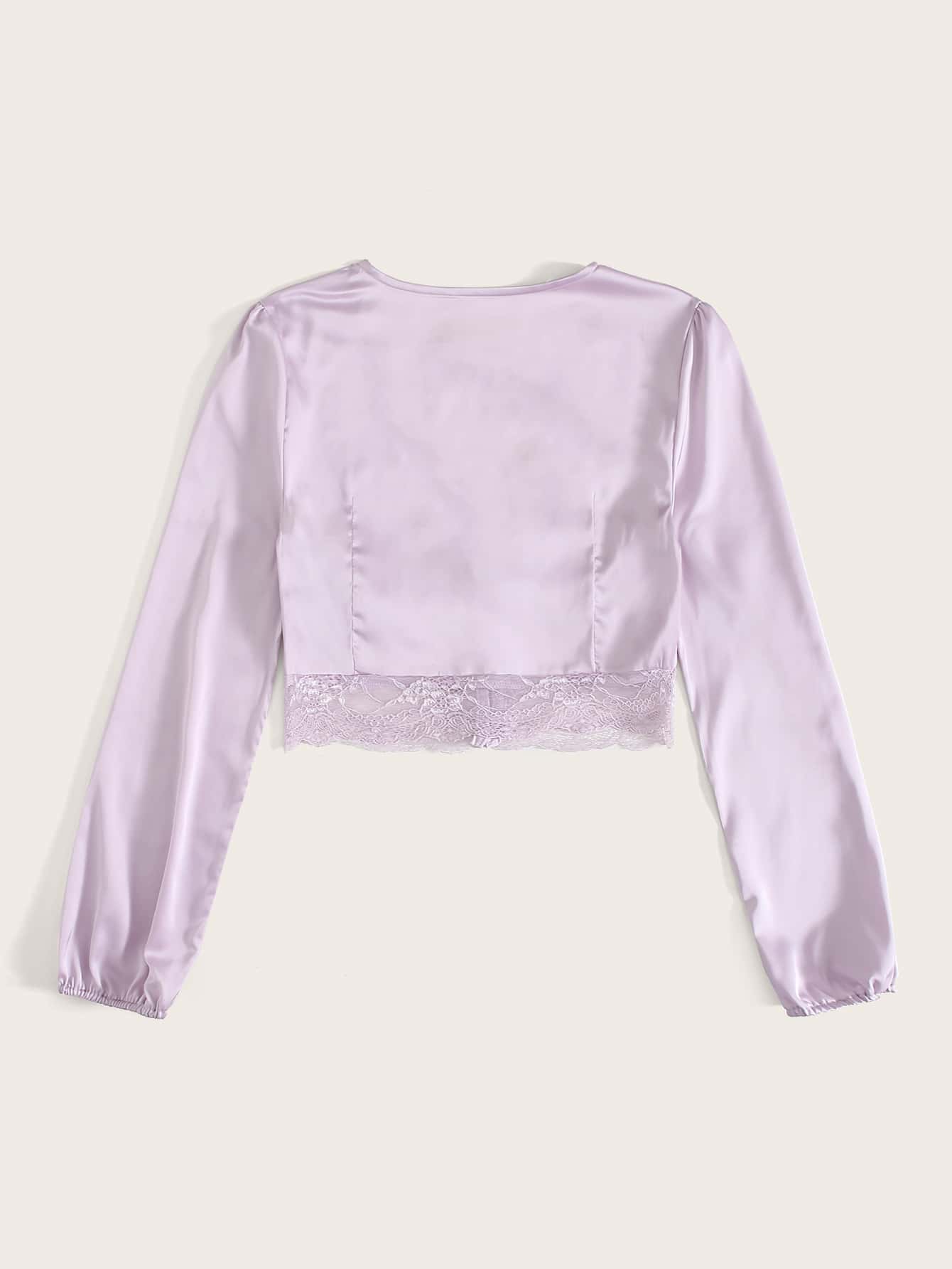 Contrast Lace Covered Button Satin Blouse - INS | Online Fashion Free Shipping Clothing, Dresses, Tops, Shoes