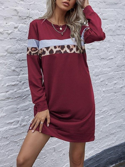 Contrast Leopard Panel Sweatshirt Dress - Dresses - INS | Online Fashion Free Shipping Clothing, Dresses, Tops, Shoes - 02//03/2021 - Basic - Blue