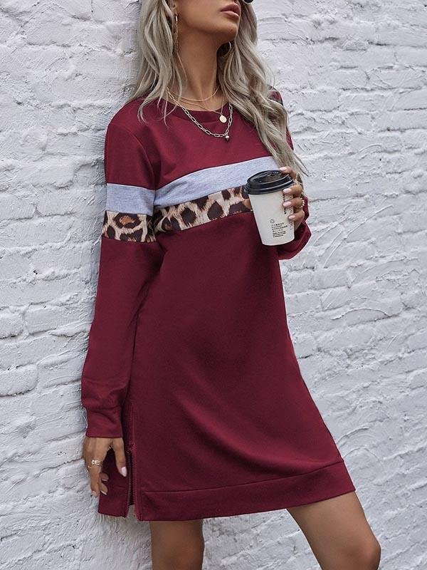 Contrast Leopard Panel Sweatshirt Dress - Dresses - INS | Online Fashion Free Shipping Clothing, Dresses, Tops, Shoes - 02//03/2021 - Basic - Blue