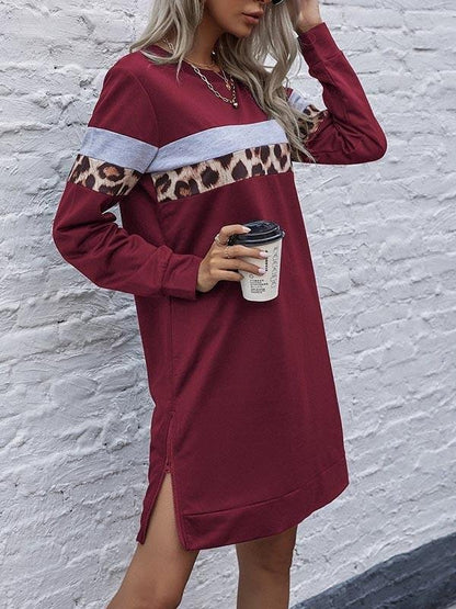 Contrast Leopard Panel Sweatshirt Dress - Dresses - INS | Online Fashion Free Shipping Clothing, Dresses, Tops, Shoes - 02//03/2021 - Basic - Blue