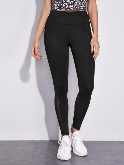 Contrast Mesh Sports Leggings With Phone Pocket - INS | Online Fashion Free Shipping Clothing, Dresses, Tops, Shoes