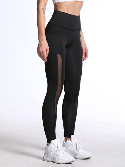 Contrast Mesh Wide Waistband Sports Leggings - INS | Online Fashion Free Shipping Clothing, Dresses, Tops, Shoes