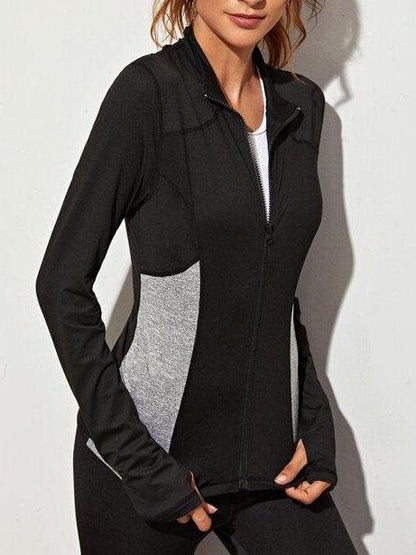 Contrast Panel Thumb Holes Sports Jacket - Activewear - INS | Online Fashion Free Shipping Clothing, Dresses, Tops, Shoes - 01/26/2021 - Activewear - Autumn