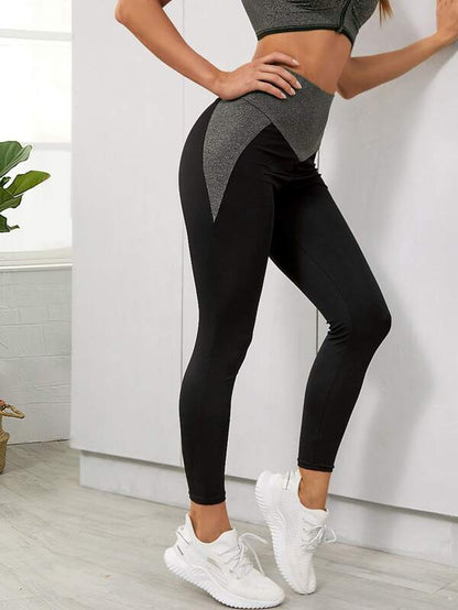 Contrast Panel Wide Waistband Sports Leggings - INS | Online Fashion Free Shipping Clothing, Dresses, Tops, Shoes