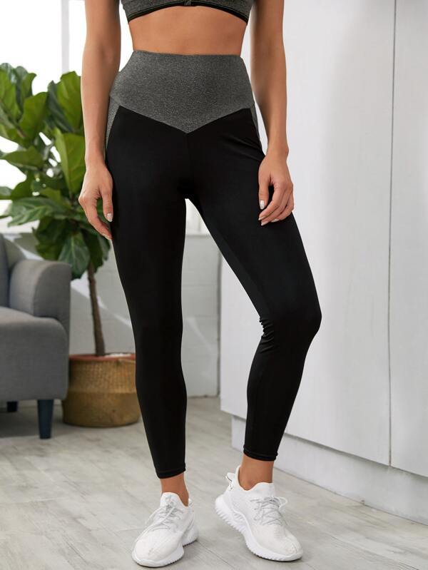 Contrast Panel Wide Waistband Sports Leggings - INS | Online Fashion Free Shipping Clothing, Dresses, Tops, Shoes