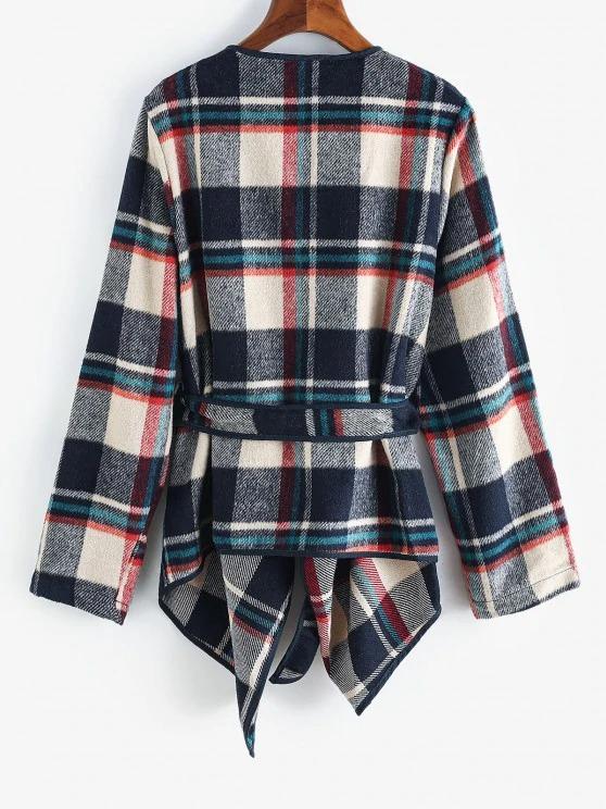 Contrast Piping Belted Plaid Wool Blend Coat - Coats - INS | Online Fashion Free Shipping Clothing, Dresses, Tops, Shoes - 02/07/2021 - Casual - Coats