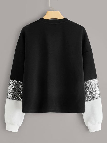 Contrast Sequin Cut-and-sew Pullover - INS | Online Fashion Free Shipping Clothing, Dresses, Tops, Shoes