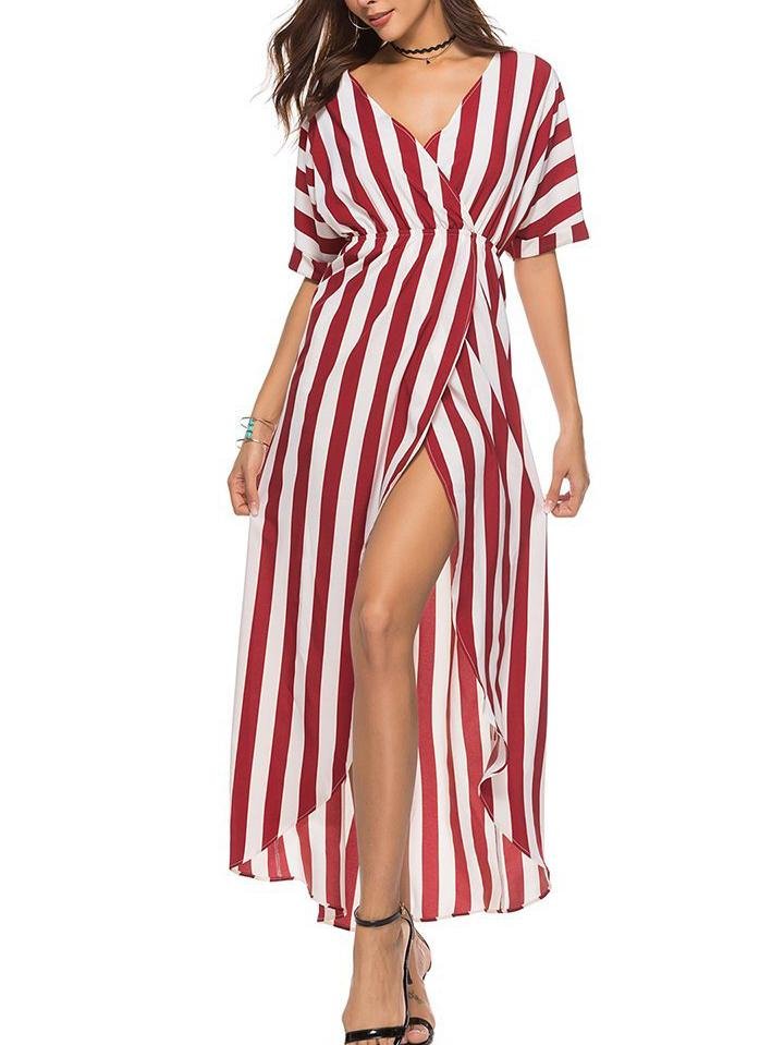 Contrast Stripes Irregular Waist Dress For Ladies - Maxi Dresses - INS | Online Fashion Free Shipping Clothing, Dresses, Tops, Shoes - 07/04/2021 - Black - chiffon-dress