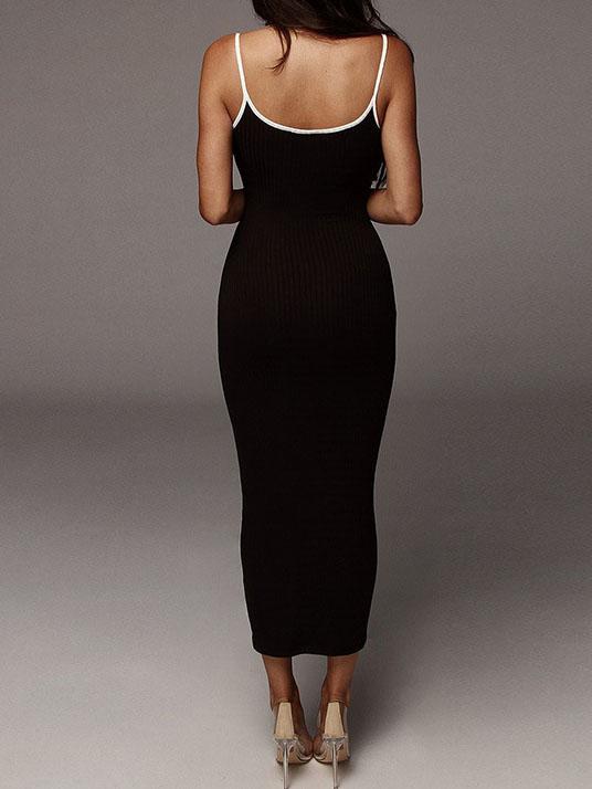 Contrasting Strap Halter Bodycon Dress - Midi Dresses - INS | Online Fashion Free Shipping Clothing, Dresses, Tops, Shoes - 09/07/2021 - 10-20 - color-black