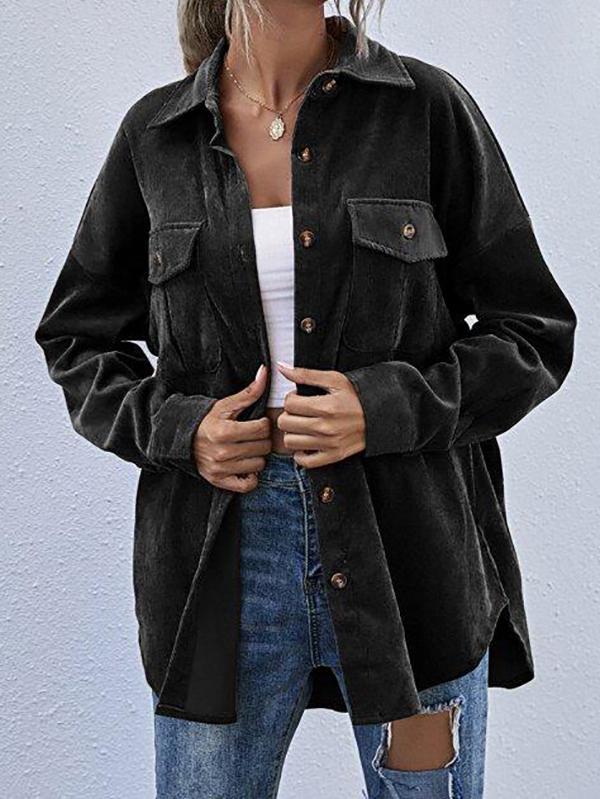Corduroy Button-Front Overshirt - Coats - INS | Online Fashion Free Shipping Clothing, Dresses, Tops, Shoes - 02/03/2021 - Autumn - Basic