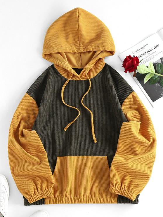 Corduroy Colorblock Drop Shoulder Pocket Hoodie - INS | Online Fashion Free Shipping Clothing, Dresses, Tops, Shoes