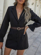 Covered Button Blazer Dress Without Belted - Dresses - INS | Online Fashion Free Shipping Clothing, Dresses, Tops, Shoes - Autumn - Black - Casual