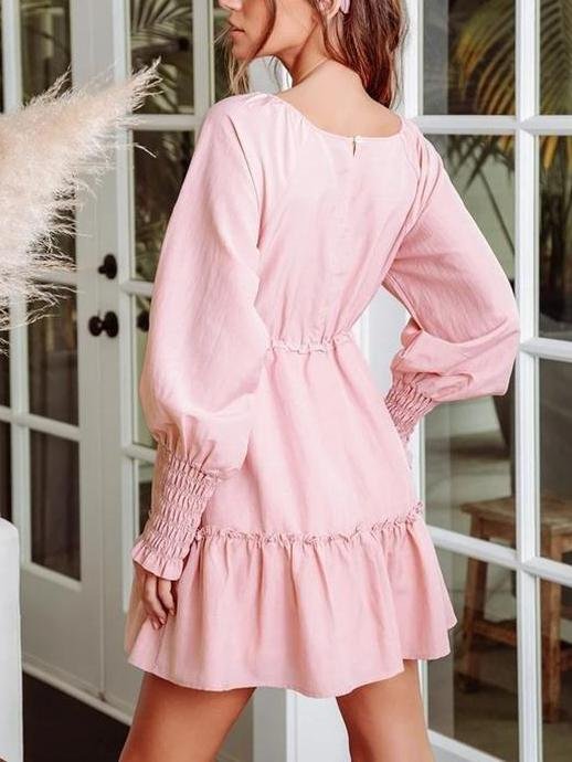 Creative Light Ruffled Long Sleeve Mini Dress - Mini Dresses - INS | Online Fashion Free Shipping Clothing, Dresses, Tops, Shoes - 14/04/2021 - Color_Pink - Color_Yellow