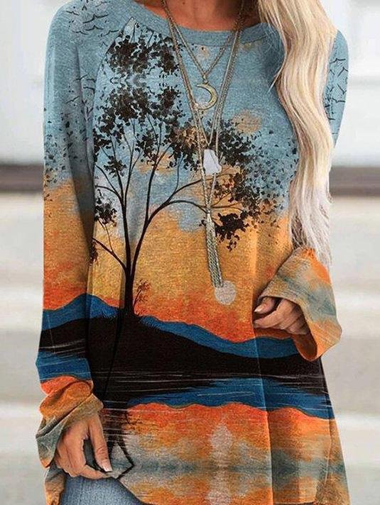 Crew Neck Abstract Graphic Print Long Sleeve Loose T-Shirt - T-Shirts - INS | Online Fashion Free Shipping Clothing, Dresses, Tops, Shoes - 20-30 - 20/07/2021 - Category_T-Shirts