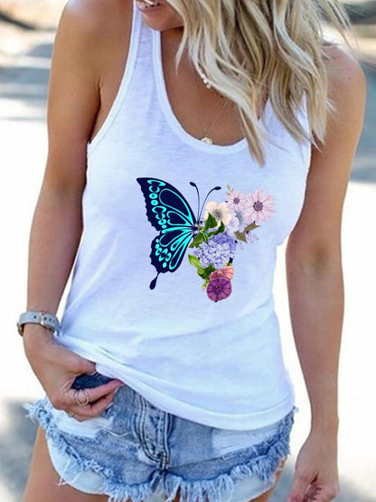 Crew Neck Butterfly Print Vest - Tank Tops - INS | Online Fashion Free Shipping Clothing, Dresses, Tops, Shoes - 03/07/2021 - 10-20 - color-black