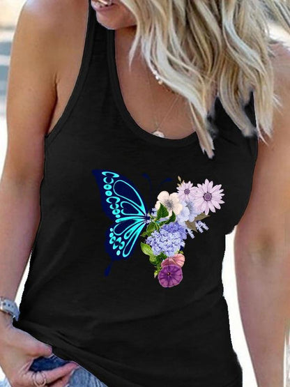 Crew Neck Butterfly Print Vest - Tank Tops - INS | Online Fashion Free Shipping Clothing, Dresses, Tops, Shoes - 03/07/2021 - 10-20 - color-black