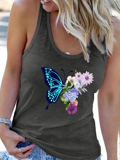 Crew Neck Butterfly Print Vest - Tank Tops - INS | Online Fashion Free Shipping Clothing, Dresses, Tops, Shoes - 03/07/2021 - 10-20 - color-black