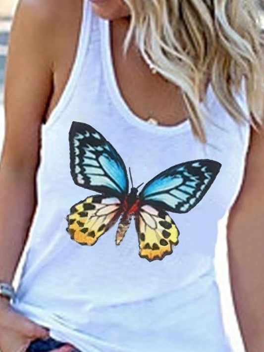 Crew Neck Butterfly Print Vest - Tank Tops - INS | Online Fashion Free Shipping Clothing, Dresses, Tops, Shoes - 10-20 - 18/06/2021 - color-black