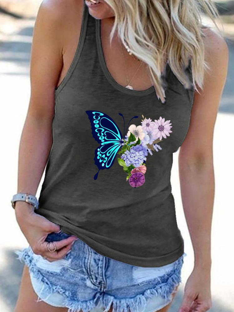 Crew Neck Butterfly Print Vest - Tank Tops - INS | Online Fashion Free Shipping Clothing, Dresses, Tops, Shoes - 03/07/2021 - 10-20 - color-black