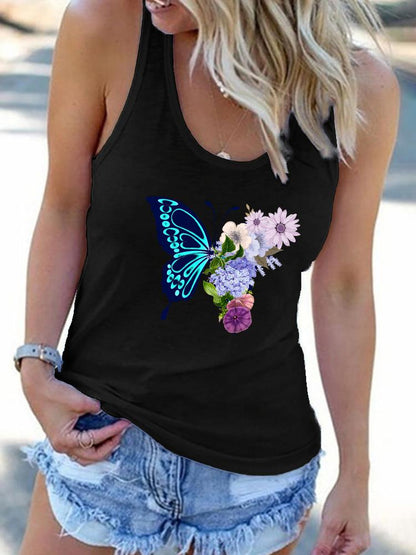 Crew Neck Butterfly Print Vest - Tank Tops - INS | Online Fashion Free Shipping Clothing, Dresses, Tops, Shoes - 03/07/2021 - 10-20 - color-black