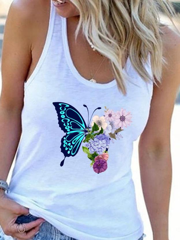 Crew Neck Butterfly Print Vest - Tank Tops - INS | Online Fashion Free Shipping Clothing, Dresses, Tops, Shoes - 03/07/2021 - 10-20 - color-black