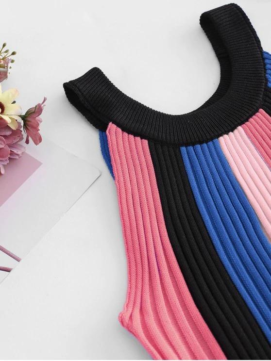 Crew Neck Colorblock Stripes Knitted Tank Top - INS | Online Fashion Free Shipping Clothing, Dresses, Tops, Shoes