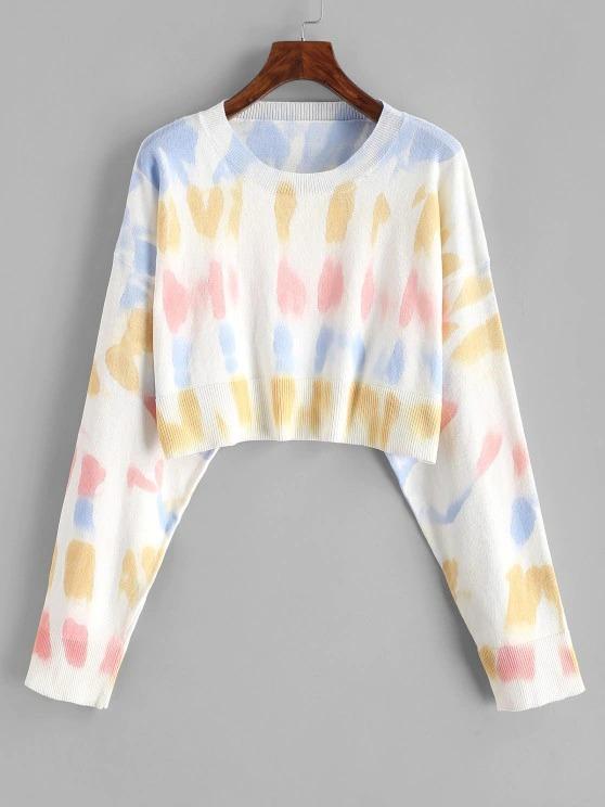 Crew Neck Cropped Tie Dye Sweater - INS | Online Fashion Free Shipping Clothing, Dresses, Tops, Shoes