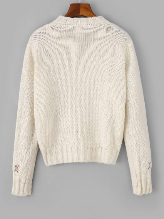 Crew Neck Embroidered Cable Knit Sweater - INS | Online Fashion Free Shipping Clothing, Dresses, Tops, Shoes