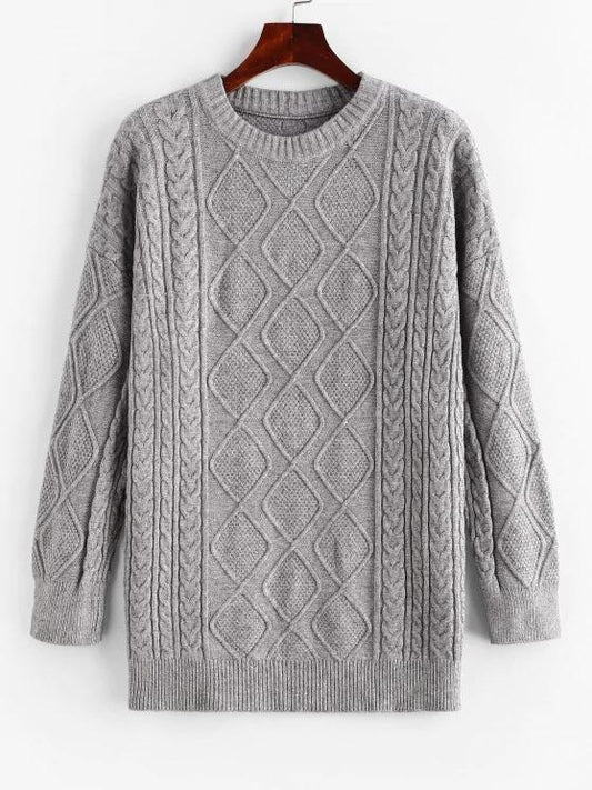Crew Neck Fisherman Knit Tunic Sweater - INS | Online Fashion Free Shipping Clothing, Dresses, Tops, Shoes