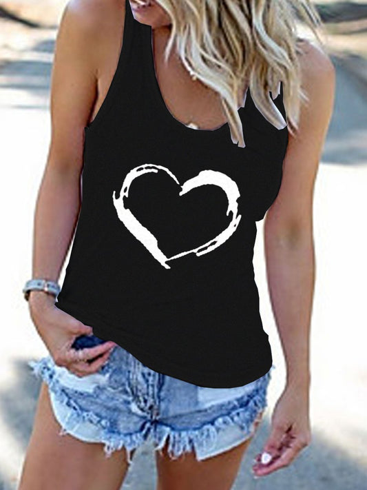 Crew Neck Heart Print Vest - Tank Tops - INS | Online Fashion Free Shipping Clothing, Dresses, Tops, Shoes - 03/07/2021 - 10-20 - color-black