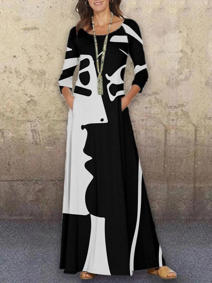 Crew Neck Long skirt Conventional Cropping Character Conventional Printing Dress - Dress - INS | Online Fashion Free Shipping Clothing, Dresses, Tops, Shoes - 15/03/2021 - 2XL - 3/4 sleeve