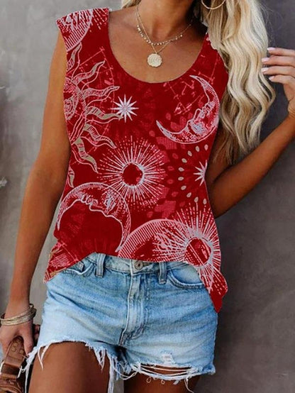 Crew Neck Moon Print Sleeveless Tank Top - Vests - INS | Online Fashion Free Shipping Clothing, Dresses, Tops, Shoes - 05/18/2021 - Category_Vests - Color_Black