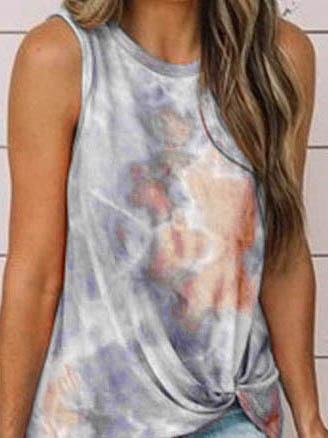 Crew Neck Tie-dye Twist Vest - Tank Tops - INS | Online Fashion Free Shipping Clothing, Dresses, Tops, Shoes - 04/06/2021 - Color_Blue - Color_Gray