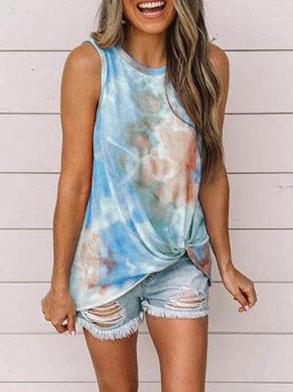 Crew Neck Tie-dye Twist Vest - Tank Tops - INS | Online Fashion Free Shipping Clothing, Dresses, Tops, Shoes - 04/06/2021 - Color_Blue - Color_Gray