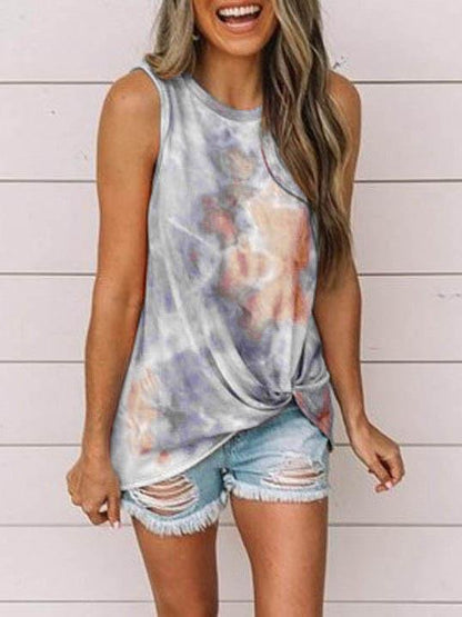 Crew Neck Tie-dye Twist Vest - Tank Tops - INS | Online Fashion Free Shipping Clothing, Dresses, Tops, Shoes - 04/06/2021 - Color_Blue - Color_Gray