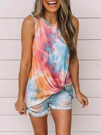 Crew Neck Tie-dye Twist Vest - Tank Tops - INS | Online Fashion Free Shipping Clothing, Dresses, Tops, Shoes - 04/06/2021 - Color_Blue - Color_Gray