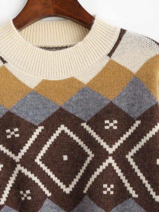 Crewneck Argyle Pattern Sweater - INS | Online Fashion Free Shipping Clothing, Dresses, Tops, Shoes