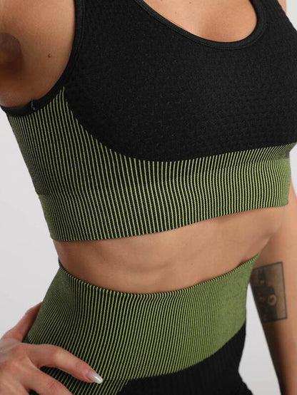 Criss Cross Back Striped Panel Sports Bra & Leggings - INS | Online Fashion Free Shipping Clothing, Dresses, Tops, Shoes