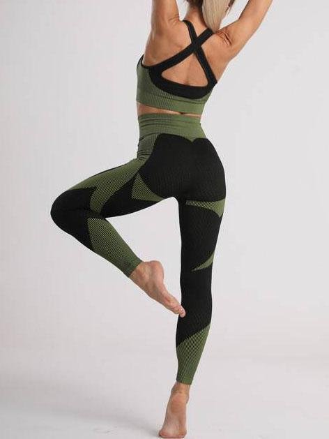 Criss Cross Back Striped Panel Sports Bra & Leggings - Activewear - INS | Online Fashion Free Shipping Clothing, Dresses, Tops, Shoes - 02/03/2021 - Activewear - Black