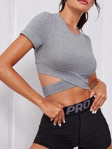 Criss Cross Tie Back Sports Tee - Activewear - INS | Online Fashion Free Shipping Clothing, Dresses, Tops, Shoes - 02/03/2021 - Activewear - Grey