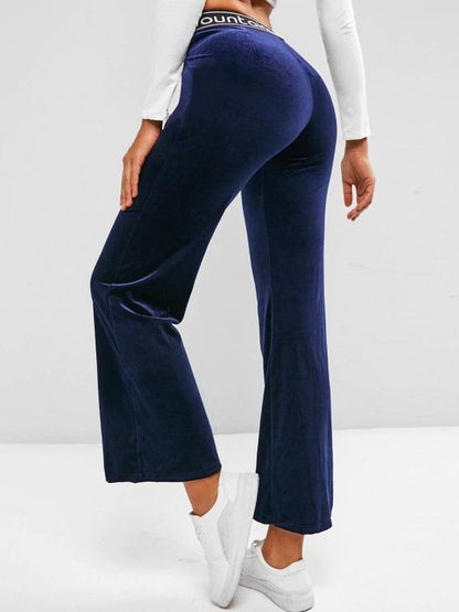 Criss Cross Waist Velvet Graphic Flare Pants - Pants - INS | Online Fashion Free Shipping Clothing, Dresses, Tops, Shoes - 02/09/2021 - Bottoms - Casual