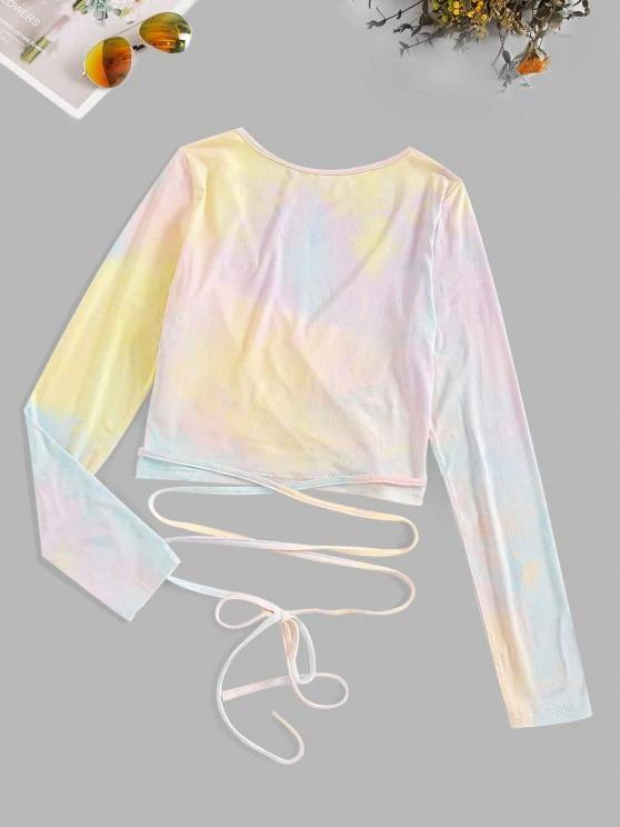 Crisscross Tie Dye Surplice Crop Tee - INS | Online Fashion Free Shipping Clothing, Dresses, Tops, Shoes