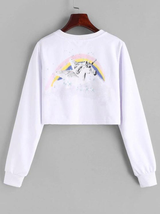 Cropped Rainbow Star Graphic Sweatshirt - INS | Online Fashion Free Shipping Clothing, Dresses, Tops, Shoes