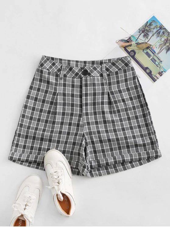 Cuffed Plaid Shorts - INS | Online Fashion Free Shipping Clothing, Dresses, Tops, Shoes