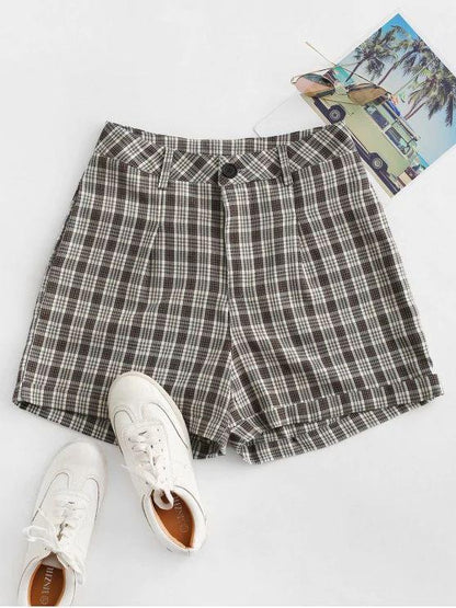 Cuffed Plaid Shorts - INS | Online Fashion Free Shipping Clothing, Dresses, Tops, Shoes